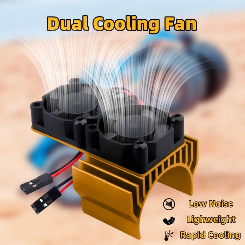 daisyfang VXL-3s ESC Cooling Fan and Motor Cooling Fan Dual Fan Set Fit for Upgrades 1/10 Traxxas Slash 4×4 VXL Rustler 4X4 Stampede 4X4 Hoss 4×4 Velineon VXL-3s Heat Sink,Golden - Image 4